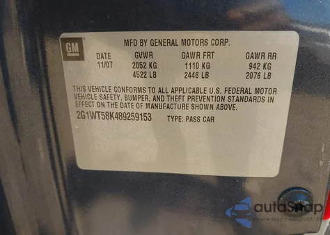 2008 Chevrolet Impala Lt z USA, uszkodzony, nr VIN 2G1WT58K489259153